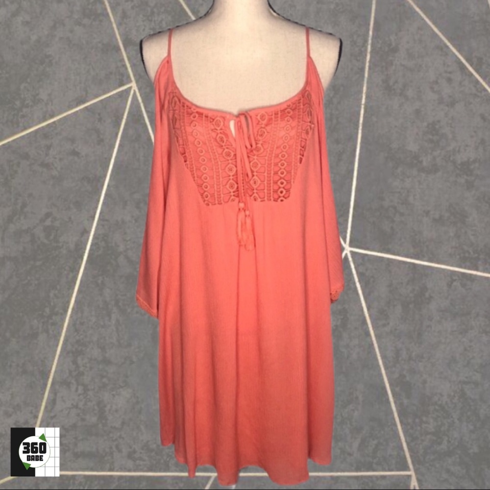 Flying Tomato Coral Boho Off the Shoulder Dress